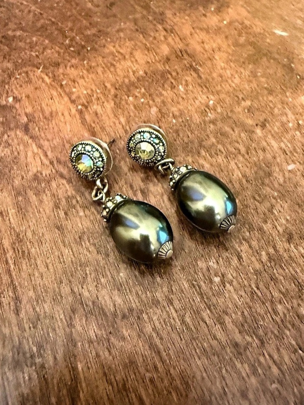 Heidi Daus Green & Gold Dangle Earrings